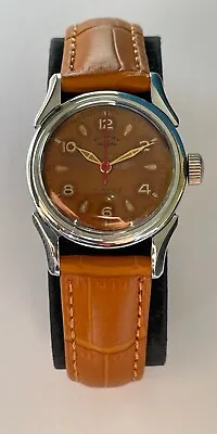 Vintage ROTARY Military Watch 17 Jewels Incabloc Brown Stainless Steel SERVICED • $258.64