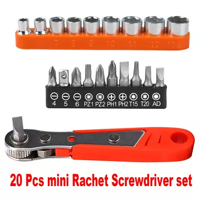 20Pcs Ratcheting Right Angle Screwdriver Hex Drive 90 Degree Offset Bits Sleeve • £7.59