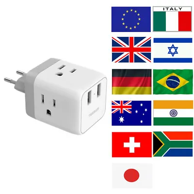 International Plug Adapter With Multi Outlet 2 USB Power Plug Travel Cruise Ship • $21.99