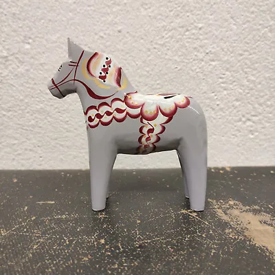 Authentic Swedish Dala Horse Wooden Hand Painted Grey Hemslojd 5inch • £65.56