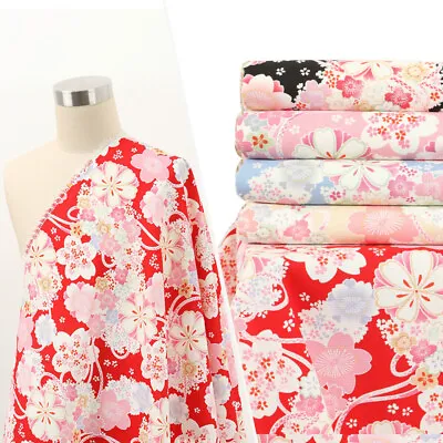 Japanese Sakura Floral Print Pure Cotton Fabric Sewing Craft Material Cloth Pink • £13.03