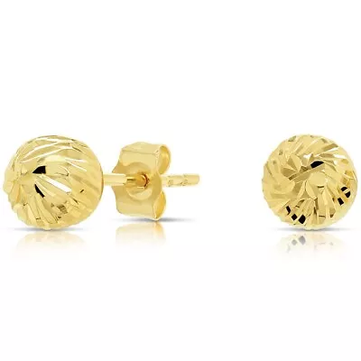 14K Real Solid Gold Spiral Diamond-Cut Round Ball Bead Studs Earrings Push-back • $69.99