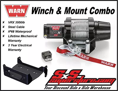 3500lb WARN VRX 35 Winch Mount Combo: Yamaha Bruin Kodiak Grizzly 350 400 450 • $446.12