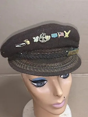 Vintage Wool Deer Stalker Sailor Hat+Chevrolet Eagle Pins Sz.7 Cab Driver • $35