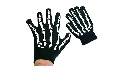 White  Skeleton Hand Bone Gloves Strech Wool One Size Punk Goth Costume Cosplay • $6.99