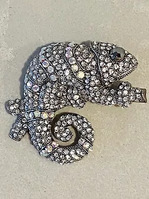 Silver Tone Rhinestone Chameleon Lizard Fashion Jewelry Brooch Pin USA Seller • $9.95