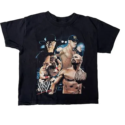 WWE Smackdown Wrestling Youth L John Cena The Rock Undetaker Black T-Shirt • £8.07