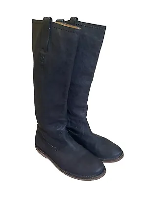 Frye Women’s Boots Celia Tall Riding Black Leather Pull-On Sz 7.5 Black 32725 • $49.99