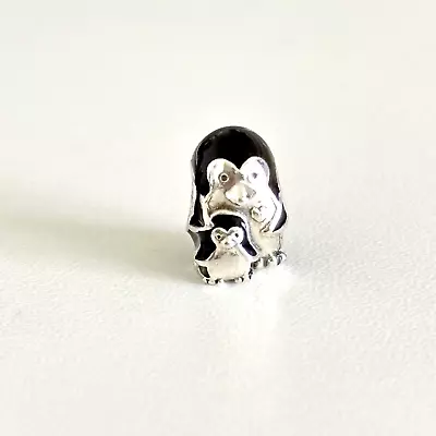 Pandora 925 ALE Sterling Silver Penguin Mom & Baby Black Enamel Retired Charm • £38.60