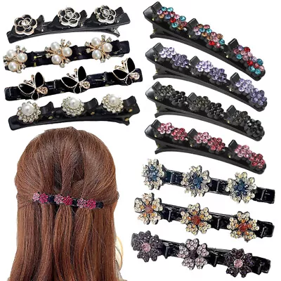 4 PCS Sparkling Crystal Stone Braided Hair Clips Rhinestone Fabric Hair Bands • $5.99