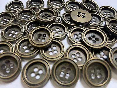 Metal Button W/Double Rim Design Old Brass Finish 15mm 18mm 4hole • $4.99