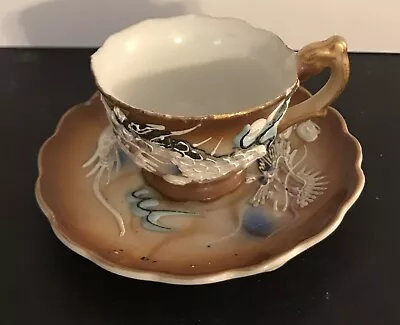 Vintage Colorful Moriage Dragon Ware Demitasse Mini Teacup And Saucer Japan • $9.99