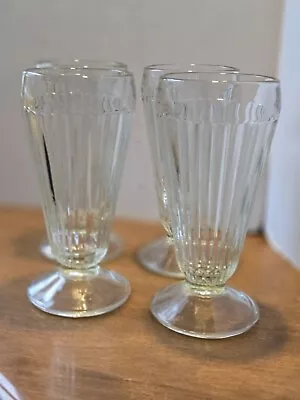 Jeanette Clear Ribbed Footed Ice Cream Soda Sundae Shake Glasses Vintage SET 4  • $29.77