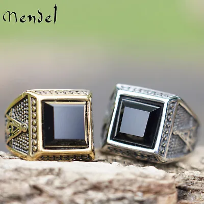 MENDEL Mens Freemason Black Onyx Stone Masonic Ring Stainless Steel Size 7-15 • $11.99