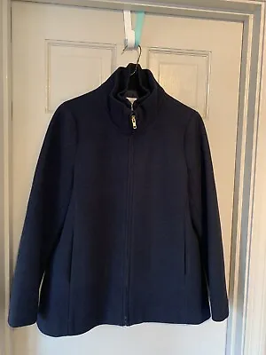 J Crew Women’s Wool Blend Navy Blue Coat Size 12P Full Zip Pockets Mock Neck • $39.99