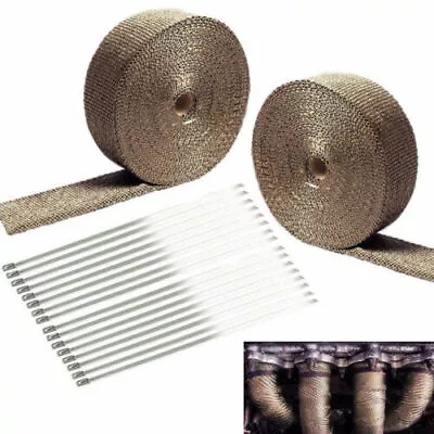 2X Roll X 2  50ft Header Manifold Exhaust Heat Wrap Tape + 20x Ties Kit Titanium • $34.59