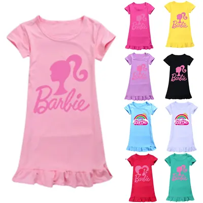 Girls Barbie Sleepwear Dress Pyjamas Kids Nightwear Pjs Nightdress Age 2-9 Years • £6.36