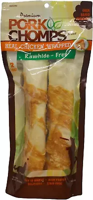 Baked Pork Skin Dog Chews 8-Inch Rolls Real Chicken Wrap 2 Count • $10.16