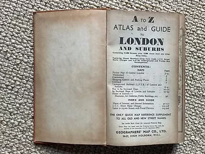 London & Suburbs A-Z With Large Fold Out Sheet Map On Linen Geographers 1930s • £10