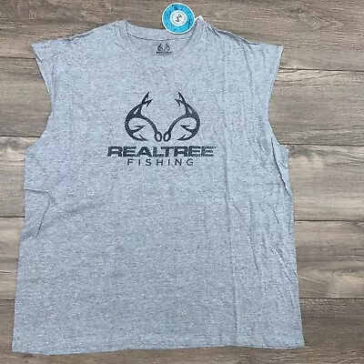 Realtree Fishing T-Shirt Gray Tank Logo Graphic Sleeveless Crew New Men's Size L • $10.95