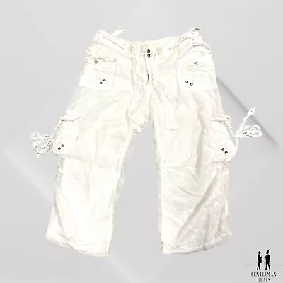 Da Nang Surplus Indo-Chine Cargo Pants White Cropped Embroidered M-L • $189.90