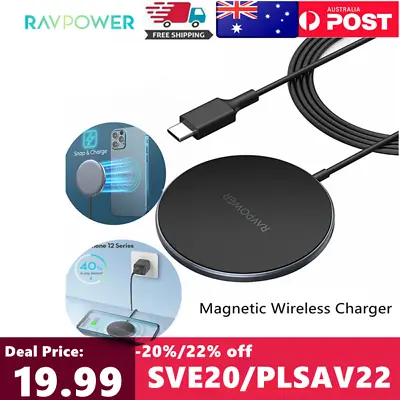 $26.99 • Buy RAVPower 10W Qi Wireless Charger Fast Charging Pad For IPhone 12 13 Pro Samsung