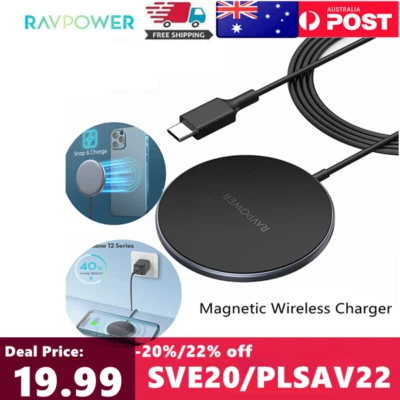 $26.99 • Buy RAVPower 10W Qi Wireless Charger Fast Charging Pad For IPhone 12 13 Pro Samsung