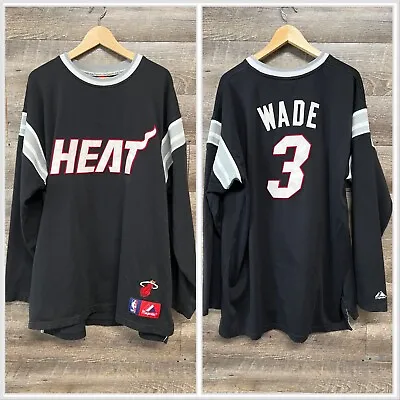 Dwyane Wade #3 Miami Heat 2XL Majestic NBA Black Long Sleeve Jersey T-Shirt • $29.95