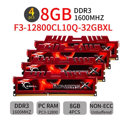 G.SKILL Ripjaws X 32GB 4x 8GB 240Pin RAM DDR3 1600 PC3-12800U Desktop Memory UK • £45.59
