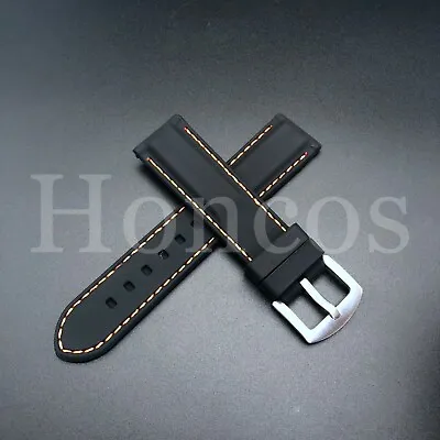 22mm Rubber Band Strap For Montblanc Timewalker Watch Black Orange Stitching  • $15.95