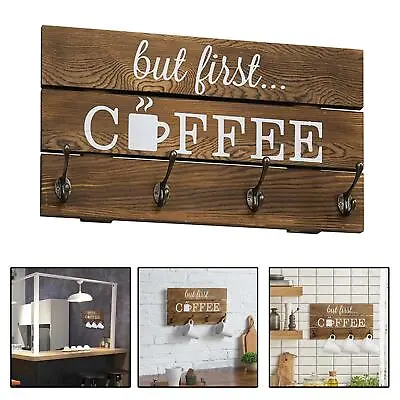 Wood Coffee Mug Holder Wall Mounted Country Style Accessories Utensil Storage • £15.73