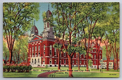 Vintage Postcard PA Franklin Venango County Court House City Park -5580 • $1.97