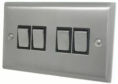 G&H DSN304 Deco Plate Satin Nickel 4 Gang 1 Or 2 Way Rocker Light Switch • £26.85