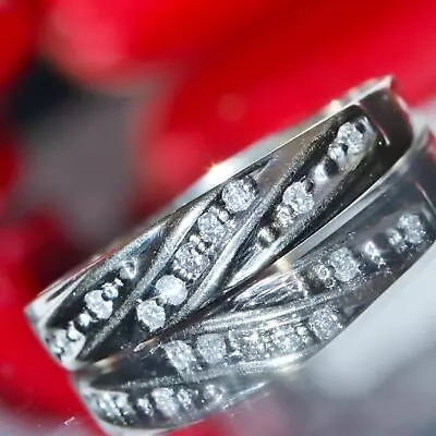 14k White Gold Ring 0.09ct Diamond Size 10 Wedding Band Antique 2.24gr N2735B • $685