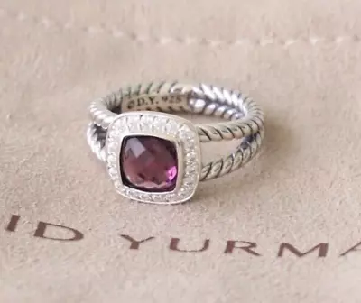 David Yurman Women's Sterling Silver 7mm Albion Ring Amethyst With Diamonds 7.5 • $299