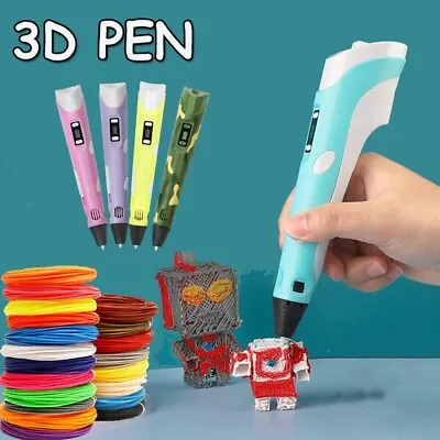 LCD Screen 3 Free Filaments AU Doodle Drawing Kid Gift 3D Printing Pen Set USB • $14.51