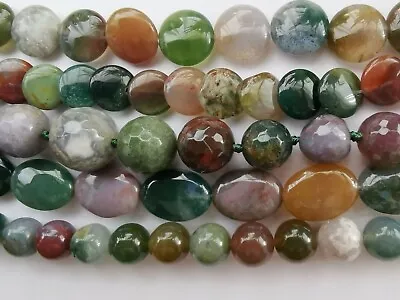 £4.59 • Buy UKcheapes-fancy Jasper Indian Agate Round Coin Oval Nuggets Green Gemstone Beads