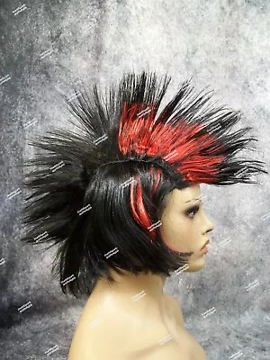 Black & Red Rock It Wig Mohawk Goth EMO Metal Punk Rocker Vamp Comic Rockstar • $14.95