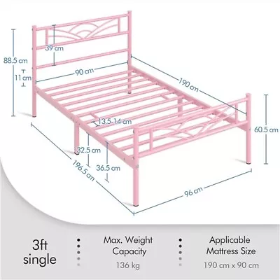 3ft Single Bed Mattress Foundation Metal Iron Bed Frame With Under-bed Storage • £30