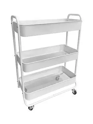 Mainstays Wide 3Tier Metal Utility Cart White Metal Laundry Baskets Arctic White • $34.99
