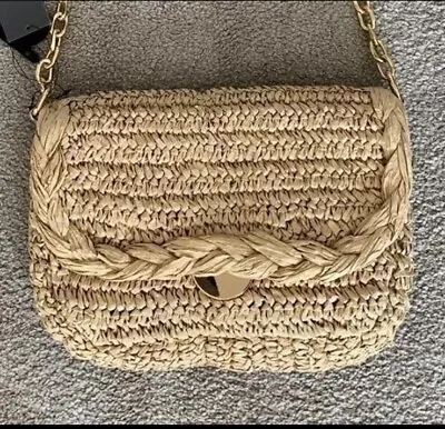 Raffia Rectangle Cross Body Bag Beige Paper Summer • £19.99