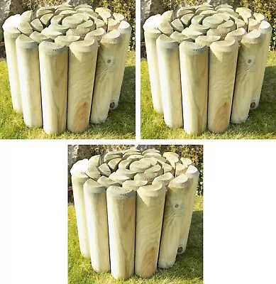 Log Rolls Border Path Edge Wooden Garden Lawn Edging  2.4m Long X 9  Set Of 3 • £43.99