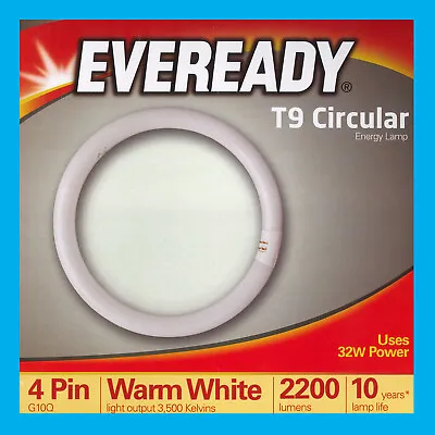 £8.99 • Buy 1x 32W G10Q 4 Pin T9 Round 300mm Circular Lamp Fluorescent Tube Ring Light Bulb