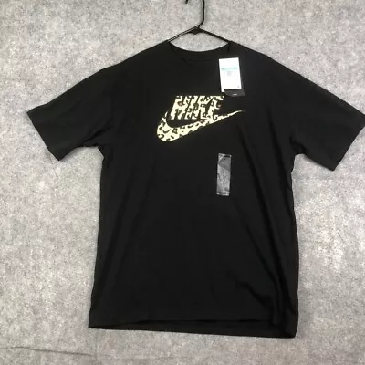 NEW NIKE SPORTSWEAR  Leopard Print Swoosh Tee  MEN'S BLACK T-SHIRT M DM6375-010 • $34.44