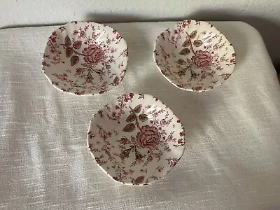 3 - Johnson Brothers England Pink Rose Chintz 6  Soup / Cereal Bowls • $25