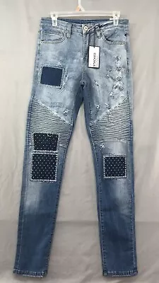 New Rue 21 Premium Stacked Skinny Patch Distressed Jeans Size 34/36 Mens (34/32) • $12.37