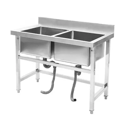 Stainless Steel Sink Catering Standing Dual Bowls Farmhouse Kitchen Utility Sink • £169.95