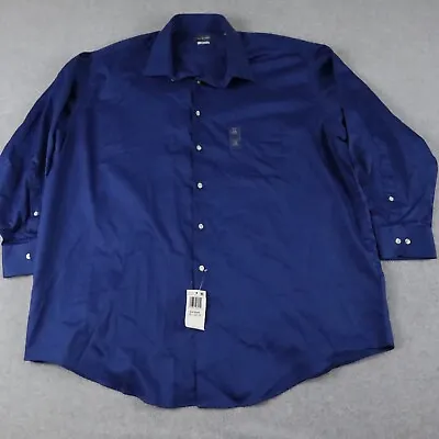 Van Heusen Shirt Mens 18.5 32-33 Big Fit Stretch Button Up Blue Long Sleeve NWT • $17.49