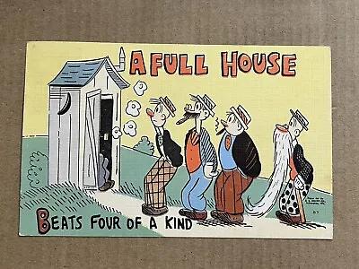 Postcard Comic Cartoon Humor Poker Outhouse Full House Beats Four Of A Kind Vtg • $4.99