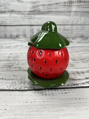 Strawberry Ceramic Lidded Jelly Jam Jar Dish Vintage • $12